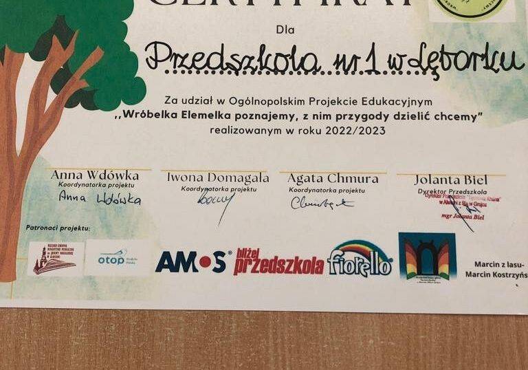 CERTYFIKAT DLA PRZEDSZKOLA grafika